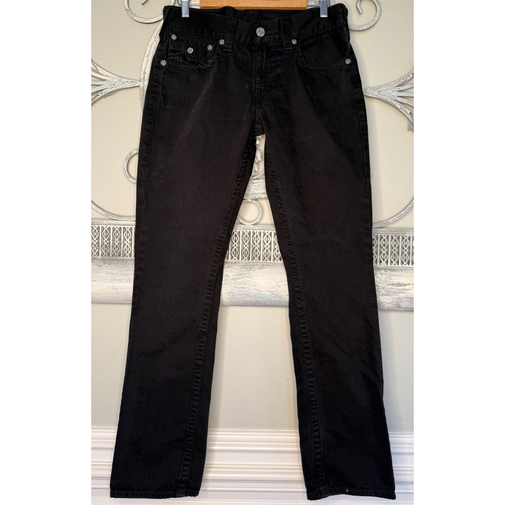 True Religion Mens World Tour Section Straight Leg Black Jeans Size 30x33
